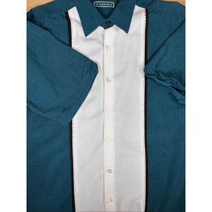 Cubavera Men's Large Teal Colorblock Shirt Short Sleeve Resort 122
